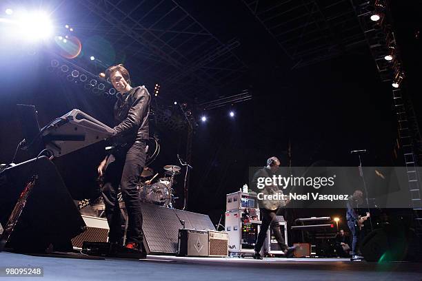 David Kennedy and Tom DeLonge of Angels & Airwaves perform at the Bamboozle Festival - Day 1 on March 27, 2010 in Anaheim, California.