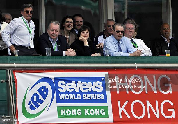 Bill Beaumont and IOC President Jacques Rogge attend the day three of the IRB Hong Kong Sevens on March 28, 2010 in Hong Kong.