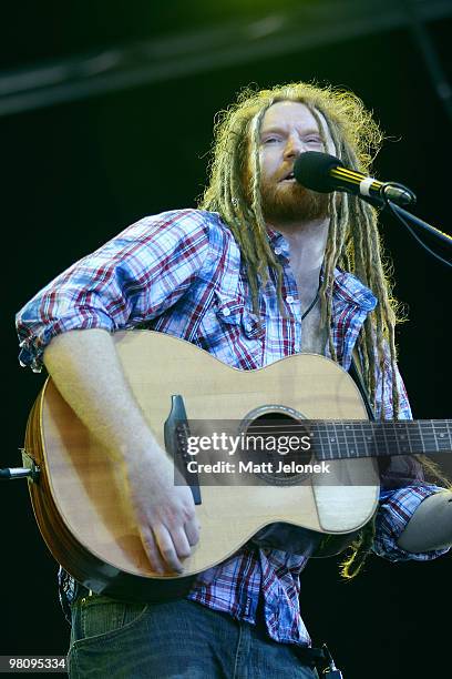 Newton Faulkner performs on stage in concert at the West Coast Bluesfest one day festival at Fremantle Park on March 28, 2010 in Perth, Australia.