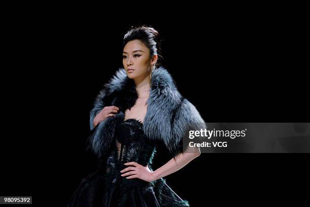 Model showcases collections designed by THROB-IMMOBILE as part of the China Fashion Week A/W on March 27, 2010 in Beijing, China.