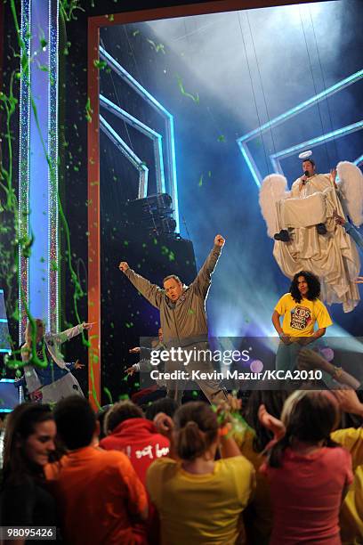 Host Kevin James and Adam Sandler onstage at Nickelodeon's 23rd Annual Kids' Choice Awards held at UCLA's Pauley Pavilion on March 27, 2010 in Los...