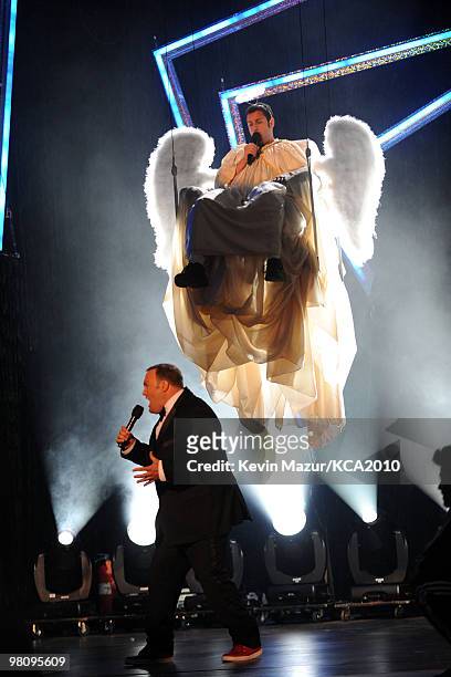 Host Kevin James and Adam Sandler onstage at Nickelodeon's 23rd Annual Kids' Choice Awards held at UCLA's Pauley Pavilion on March 27, 2010 in Los...
