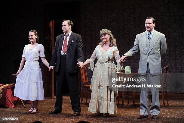 Actors Keira Keeley, Patch Darragh, Judith Ivey and Michael Mosley take their curtian call during the opening of "The Glass Menagerie" at the...
