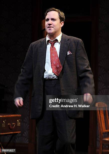 Actor Patch Darragh takes his curtian call during the opening of "The Glass Menagerie" at the Roundabout Theatre Company's Laura Pels Theatre on...