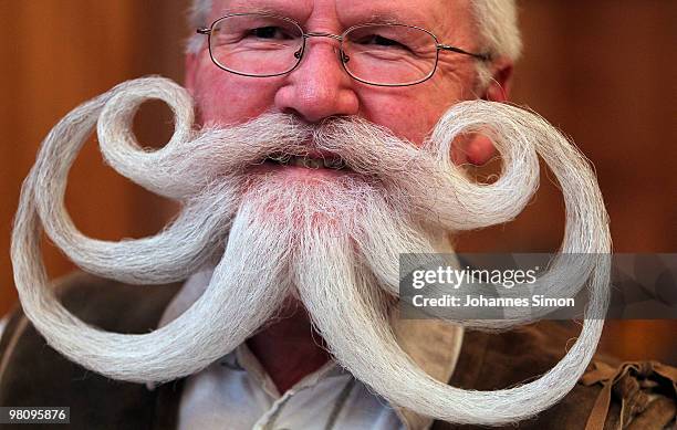 Will Chevalier presents himself to the jury of a beard competition held at Gasthof Werdenfelser Hof on March 27, 2010 in Garmisch-Partenkirchen,...