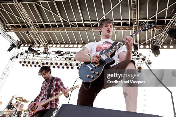 Jason Hale and Matt Goddard of Chiodos perform at the Bamboozle Festival - Day 1 on March 27, 2010 in Anaheim, California.