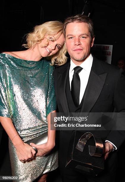 Charlize Theron and Matt Damon at the 24th American Cinematheque Annual Gala Honoring Matt Damon on March 27, 2010 at the Beverly Hilton Hotel in...