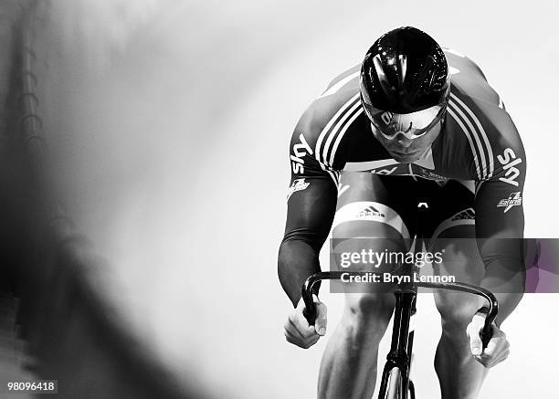 Sir Chris Hoy of Great Britain in action during qualifying for the Men's Sprint on day four of the UCI Track Cycling World Championships at the...