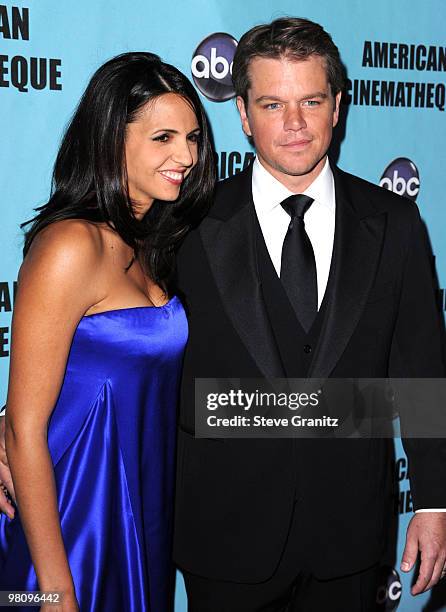 Matt Damon and Wife Luciana Damon attends the at American Cinematheque 24th Annual Award Presentation To Matt Damon at The Beverly Hilton hotel on...