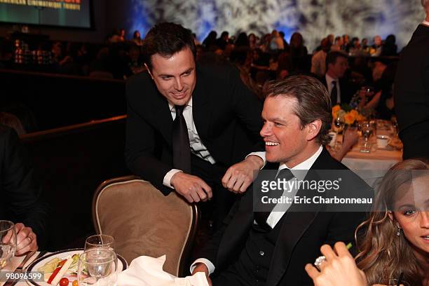 Casey Affleck and Matt Damon at the 24th American Cinematheque Annual Gala Honoring Matt Damon on March 27, 2010 at the Beverly Hilton Hotel in...