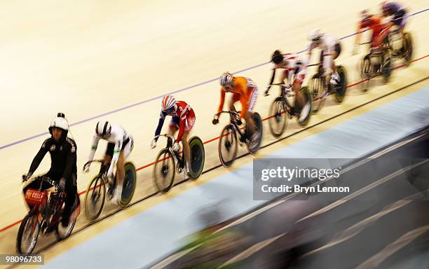 Victoria Pendleton of Great Britain during the first round of the Womens's Keirin during day five of the UCI Track Cycling World Championships at the...