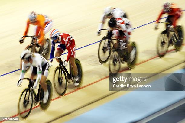 Victoria Pendleton of Great Britain during the first round of the Womens's Keirin during day five of the UCI Track Cycling World Championships at the...