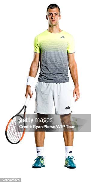 Laslo Djere of Serbia poses for portraits during the Australian Open at Melbourne Park on January 12, 2018 in Melbourne, Australia.