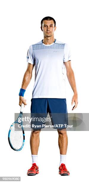 Evgeny Donskoy of Russia poses for portraits during the Australian Open at Melbourne Park on January 13, 2018 in Melbourne, Australia.