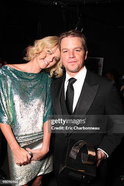 Charlize Theron and Matt Damon at the 24th American Cinematheque Annual Gala Honoring Matt Damon on March 27, 2010 at the Beverly Hilton Hotel in...