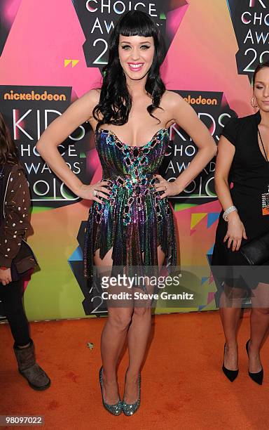 Singer Katy Perry arrives at Nickelodeon's 23rd Annual Kids' Choice Awards held at UCLA's Pauley Pavilion on March 27, 2010 in Los Angeles,...