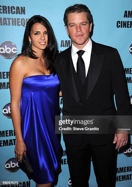 Matt Damon and Wife Luciana Damon attends the at American Cinematheque 24th Annual Award Presentation To Matt Damon at The Beverly Hilton hotel on...