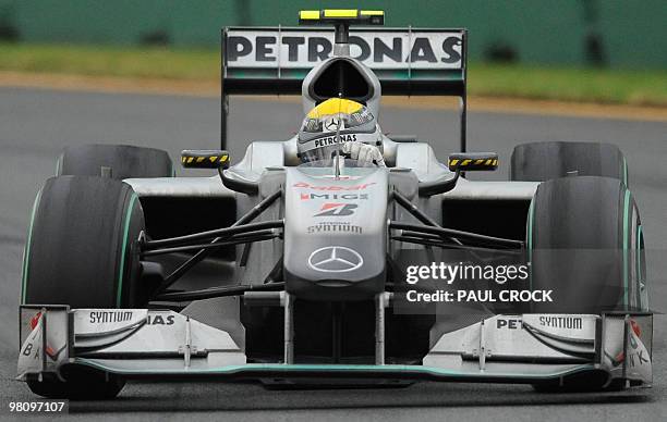 Mercedes GP driver Nico Rosberg of Germany powers through a corner during Formula One's Australian Grand Prix in Melbourne on March 28, 2010. Rosberg...