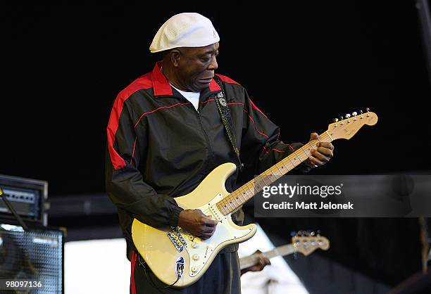 Buddy Guy performs on stage in concert at the West Coast Bluesfest one day festival at Fremantle Park on March 28, 2010 in Perth, Australia.