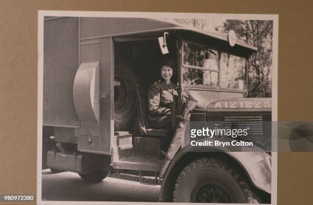 Princess Elizabeth driving an ambulance during her wartime service in the A.T.S. , 10th April 1945.