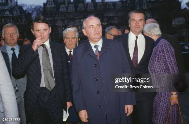 Mikhail Gorbachev, Russian Politburo member and second in line at the Kremlin, arrives at the Palace of Westminster, the House of Parliament during...