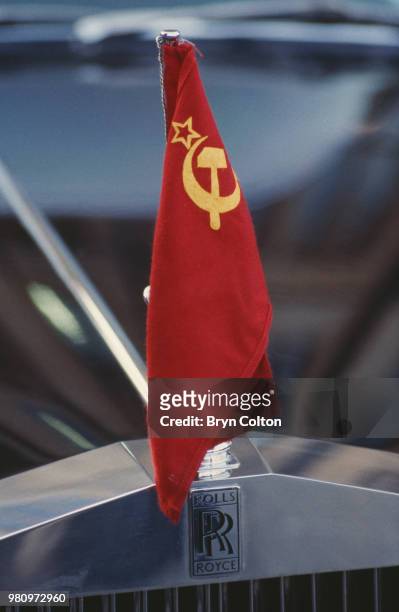Detail of the Rolls Royce car in which Mikhail Gorbachev, Russian Politburo member and second in line at the Kremlin, is travelling, London, UK, 18th...