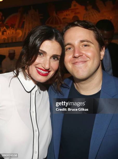Idina Menzel and Playwright Joshua Harmon pose at The Opening Night After Party for The Roundabout Theatre Company's new play "Skintight" at Naples...