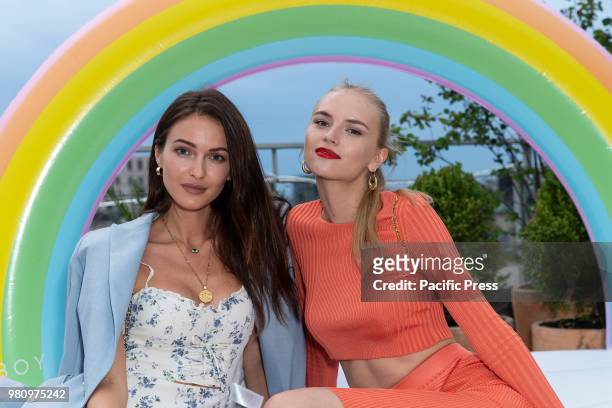 Katrina Kruglova and Anabela Belikava Belikova attend Mery Playa by Sofia Resing swimsuit launch at Spring Place Rooftop.