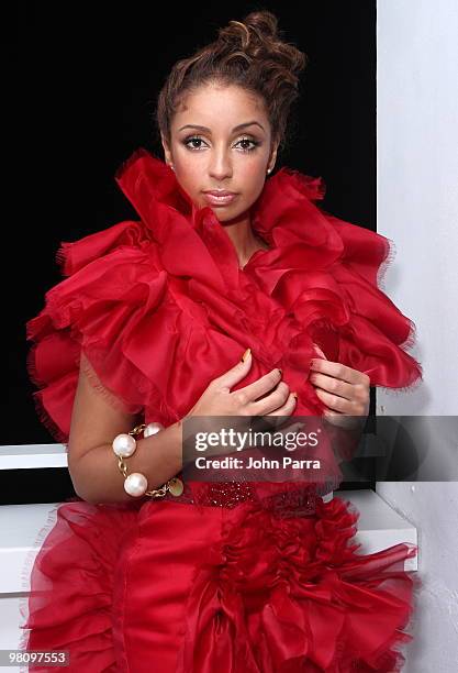 Singer Mya poses for a portrait session during Rock Media Fashion Week Miami Beach at Eden Roc Renaissance Miami Beach on March 27, 2010 in Miami...