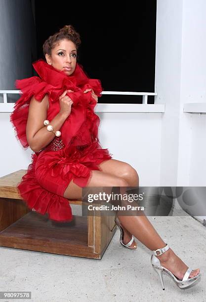 Singer Mya poses for a portrait session during Rock Media Fashion Week Miami Beach at Eden Roc Renaissance Miami Beach on March 27, 2010 in Miami...