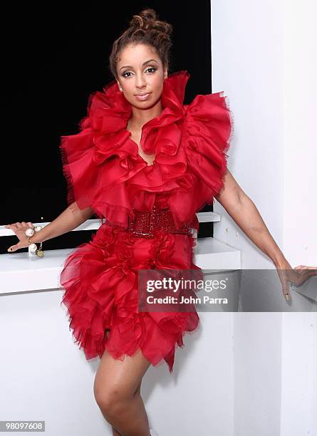 Singer Mya poses for a portrait session during Rock Media Fashion Week Miami Beach at Eden Roc Renaissance Miami Beach on March 27, 2010 in Miami...