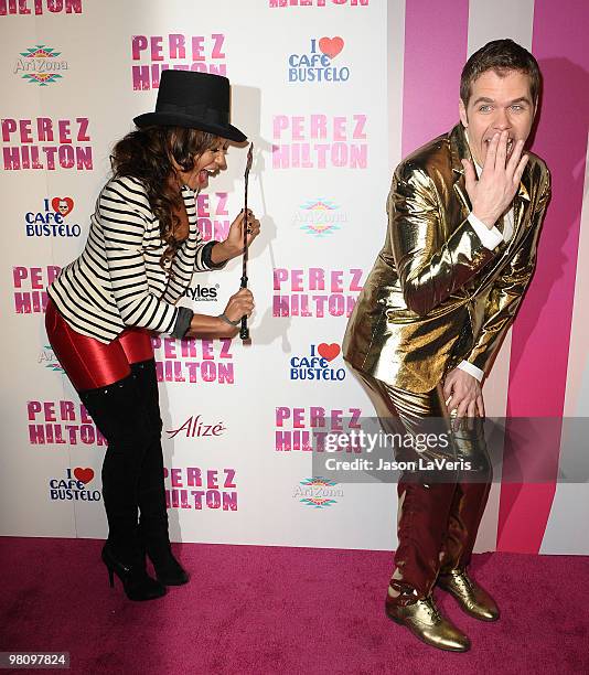 Melanie "Mel B" Brown and Perez Hilton attend Perez Hilton's "Carn-Evil" Theatrical Freak and Funk 32nd birthday party at Paramount Studios on March...