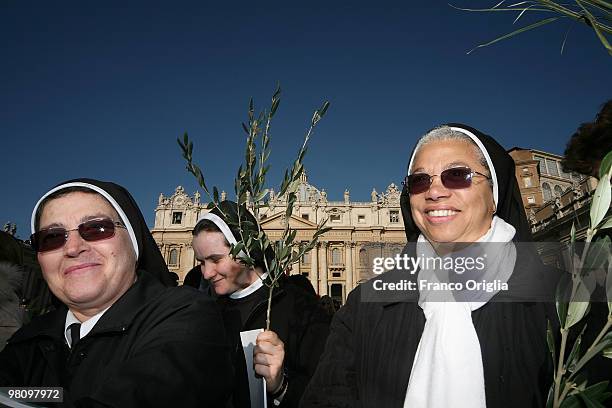 Nuns attend Palm Sunday Mass on March 28, 2010 in Vatican City, Vatican. The Pope is now facing pressure over abuse allegations which involved the...