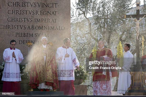 Pope Benedict XVI attends Palm Sunday Mass on March 28, 2010 in Vatican City, Vatican. The Pope is now facing pressure over abuse allegations which...