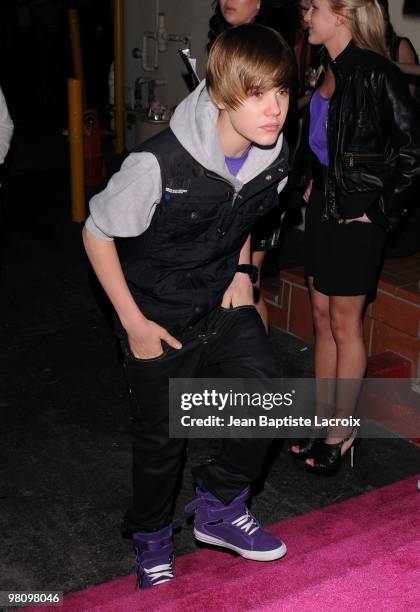 Justin Bieber attends Perez Hilton's "Carn-Evil" Theatrical Freak and Funk 32nd birthday party at Paramount Studios on March 27, 2010 in Los Angeles,...