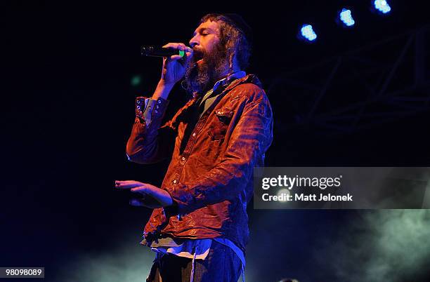 Matisyahu performs on stage in concert at the West Coast Bluesfest one day festival at Fremantle Park on March 28, 2010 in Perth, Australia.