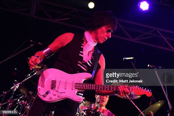 Jeff Beck performs on stage in concert at the West Coast Bluesfest one day festival at Fremantle Park on March 28, 2010 in Perth, Australia.