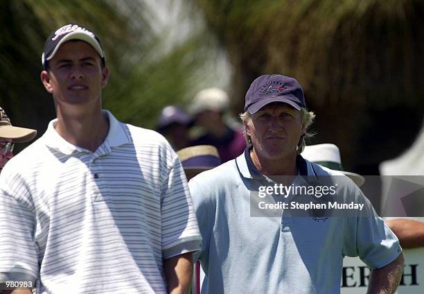 Adam Scott and Greg Norman of Australia on the course during the practice day for the Heinekin Open at The Vines Resort, Perth, Australia. Mandatory...