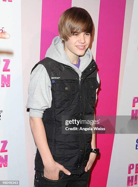 Singer Justin Bieber attends Perez Hilton's 'Carn-Evil' 32nd birthday party at Paramount Studios on March 27, 2010 in Los Angeles, California.