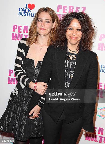 Actress Clementine Ford and singer/songwriter Linda Perry attend Perez Hilton's 'Carn-Evil' 32nd birthday party at Paramount Studios on March 27,...