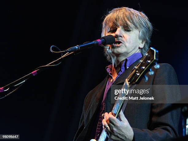 Neil Finn of Crowded House performs on stage in concert at the West Coast Bluesfest one day festival at Fremantle Park on March 28, 2010 in Perth,...