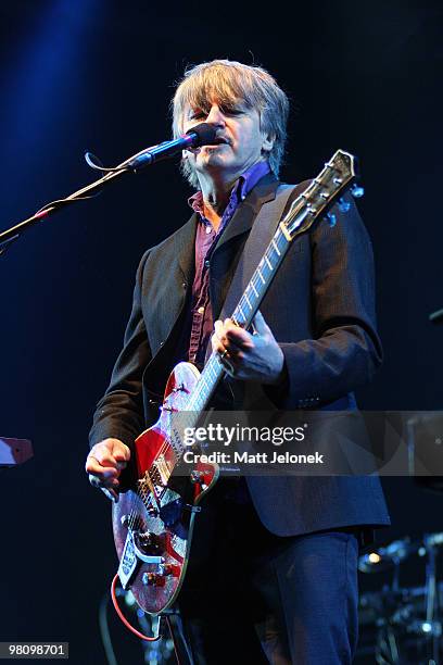 Neil Finn of Crowded House performs on stage in concert at the West Coast Bluesfest one day festival at Fremantle Park on March 28, 2010 in Perth,...