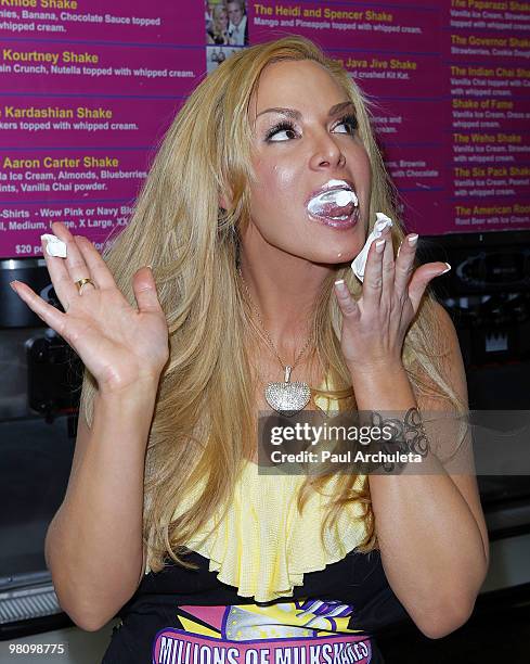 Actress/ Model Cindy Margolis attends the launch of her signature milkshake "Cindy's Seduction" at Millions Of Milkshakes on March 27, 2010 in West...