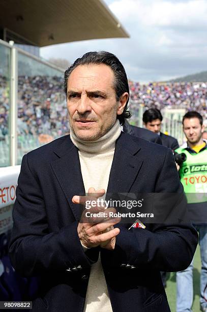 Cesare Prandelli coach of Fiorentina in action during the Serie A match between ACF Fiorentina and Udinese Calcio at Stadio Artemio Franchi on March...