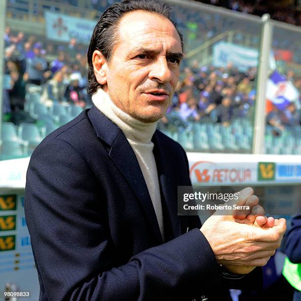 Cesare Prandelli coach of Fiorentina in action during the Serie A match between ACF Fiorentina and Udinese Calcio at Stadio Artemio Franchi on March...