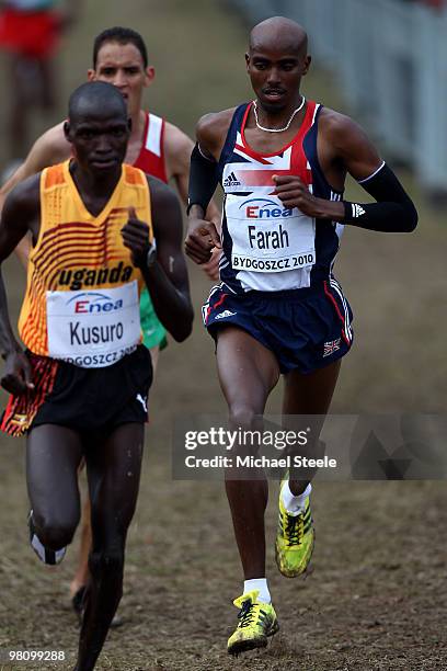 Mo Farah of Great Britain in the Senior Men's race during the Iaaf World Cross Country Championships at Myslecinek Park on March 28, 2010 in...