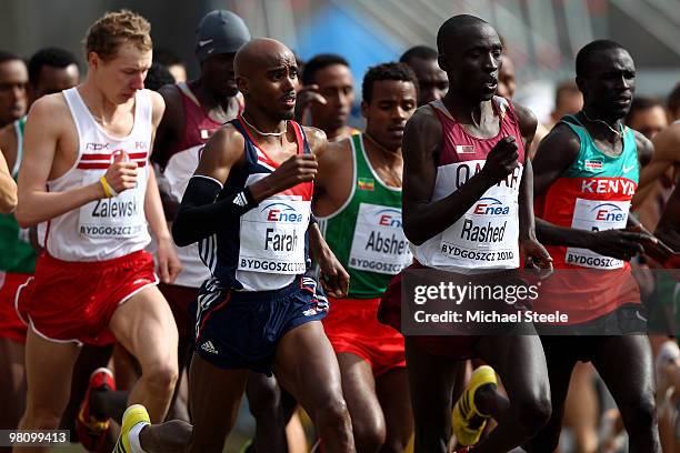 Mo Farah of Great Britain in the Senior Men's race during the Iaaf World Cross Country Championships at Myslecinek Park on March 28, 2010 in...