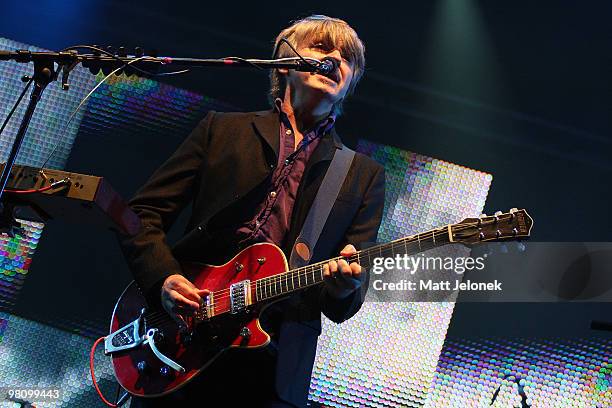 Neil Finn of Crowded House performs on stage in concert at the West Coast Bluesfest one day festival at Fremantle Park on March 28, 2010 in Perth,...