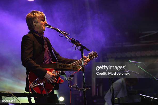 Neil Finn of Crowded House performs on stage in concert at the West Coast Bluesfest one day festival at Fremantle Park on March 28, 2010 in Perth,...