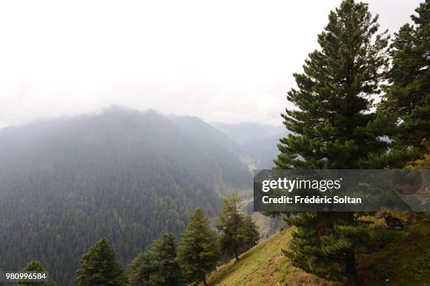 General view of top ski resort on July in Gulmarg, to the west of Srinagar, the summer capital of Indian-administered Kashmir, , Jammu and Kashmir on...